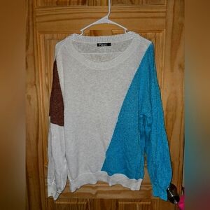 Women's Color Block Oversized Sweater Long Sleeve L